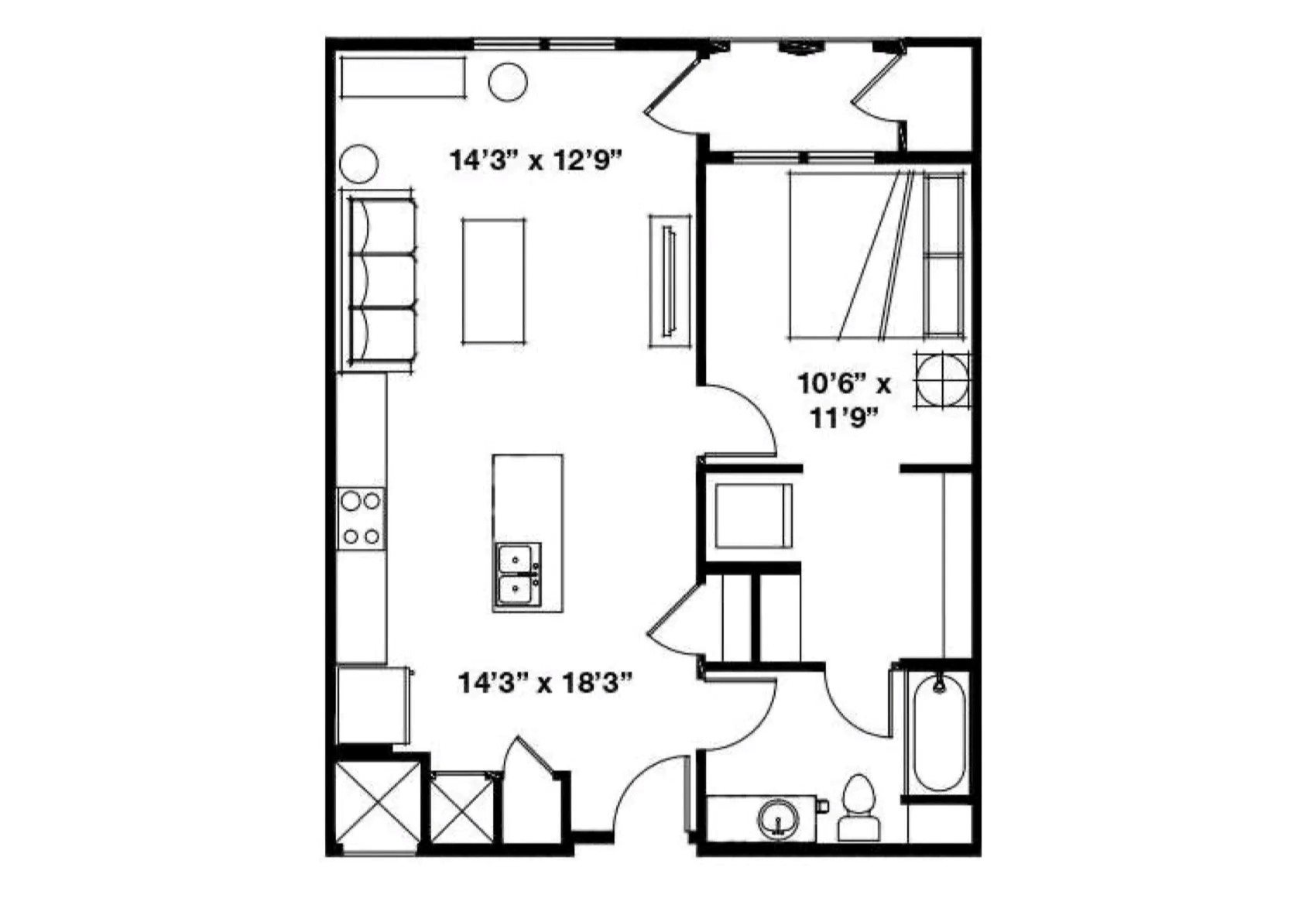 1x1 E floor plan